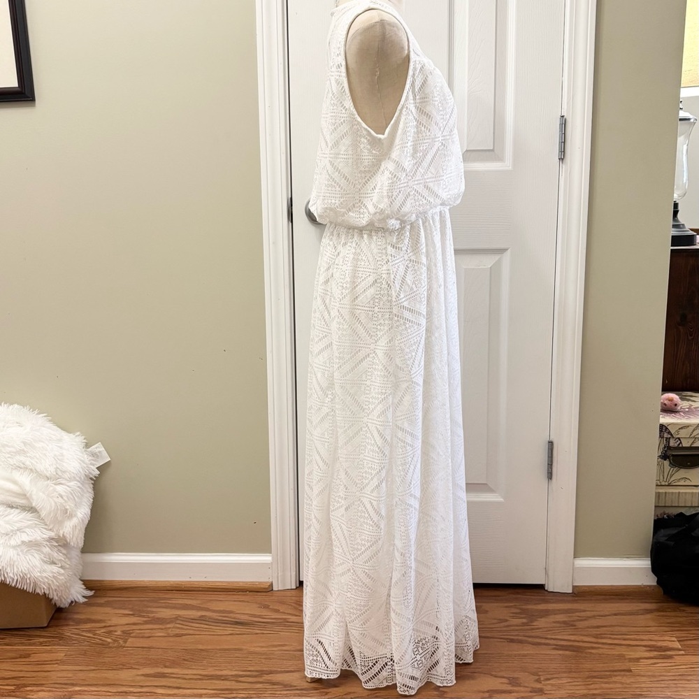 NWT Crochet Knit Elegant White Lace Maxi Dress Size L - Picture 6 of 9